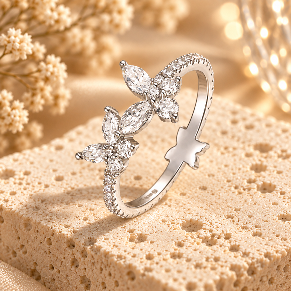 Dwellaroq® Butterfly Crystal Open Ring for Women