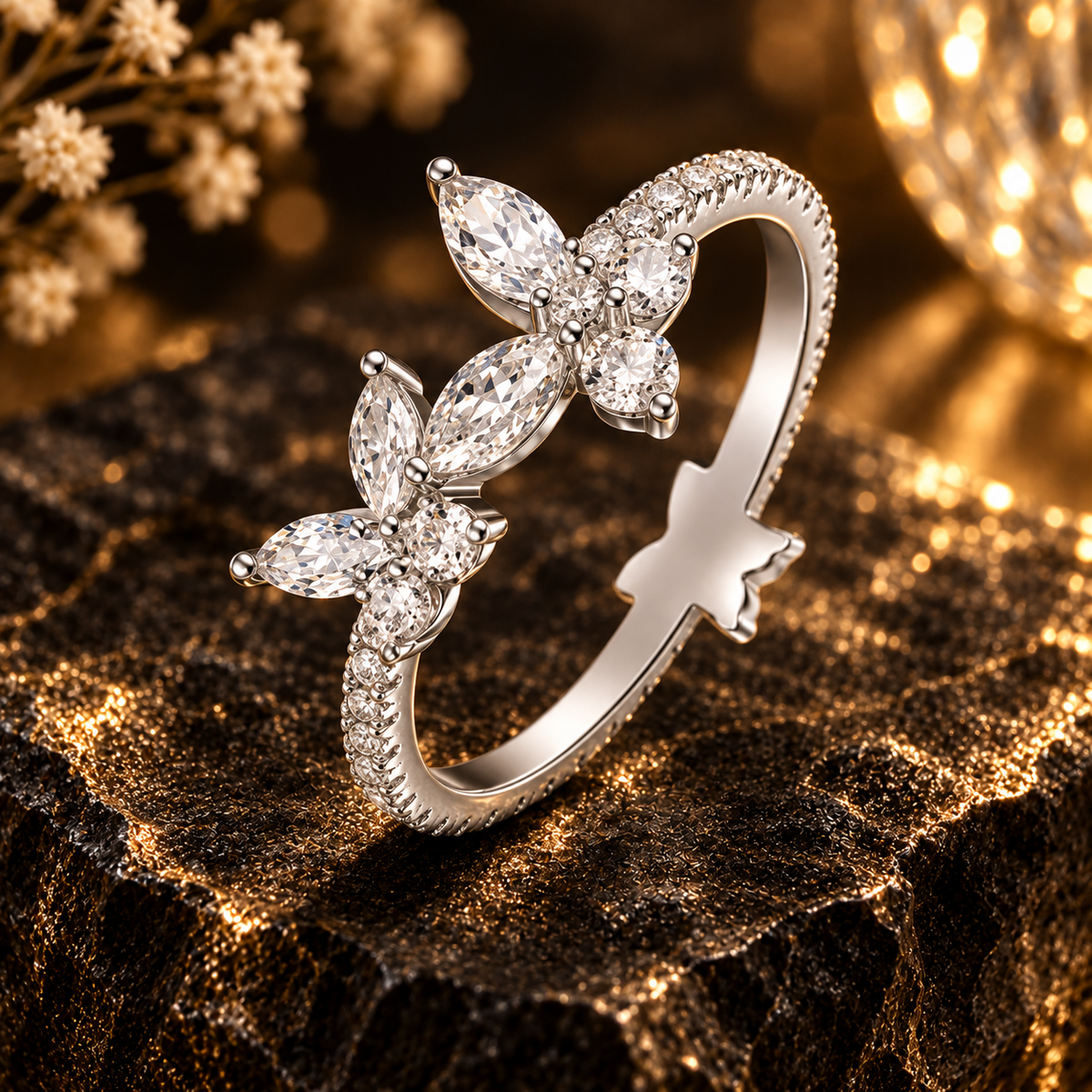 Dwellaroq® Butterfly Crystal Open Ring for Women