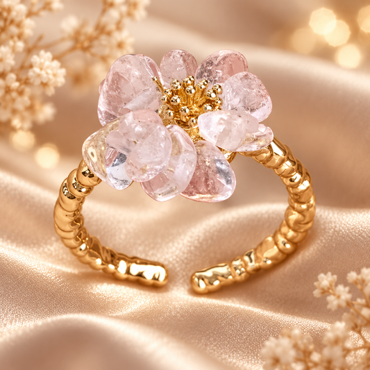 Dwellaroq® Pink Crystal Flower Open Ring for Women