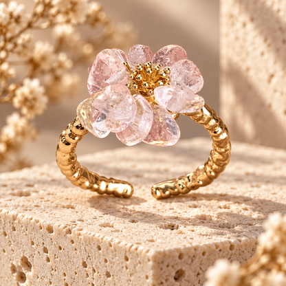 Dwellaroq® Pink Crystal Flower Open Ring for Women