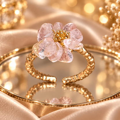 Dwellaroq® Pink Crystal Flower Open Ring for Women