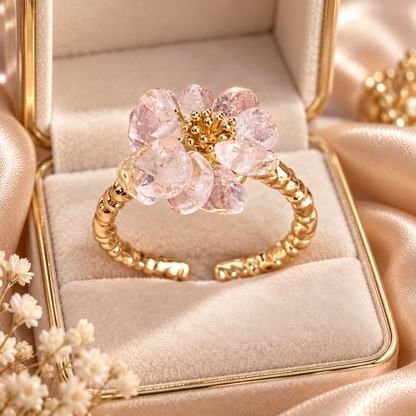 Dwellaroq® Pink Crystal Flower Open Ring for Women