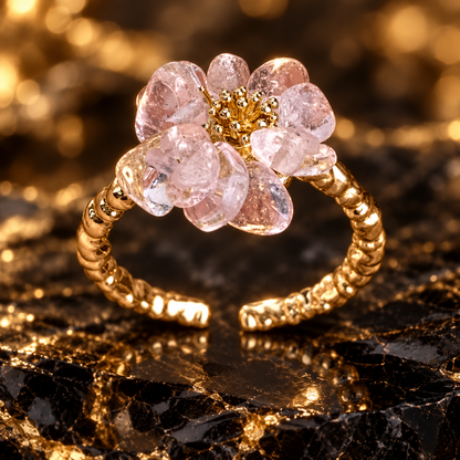 Dwellaroq® Pink Crystal Flower Open Ring for Women