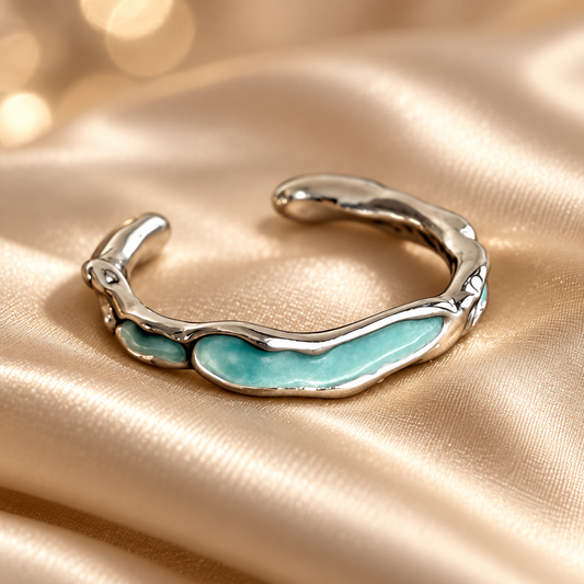 Dwellaroq® Silver-Tone Turquoise Open Ring for Women