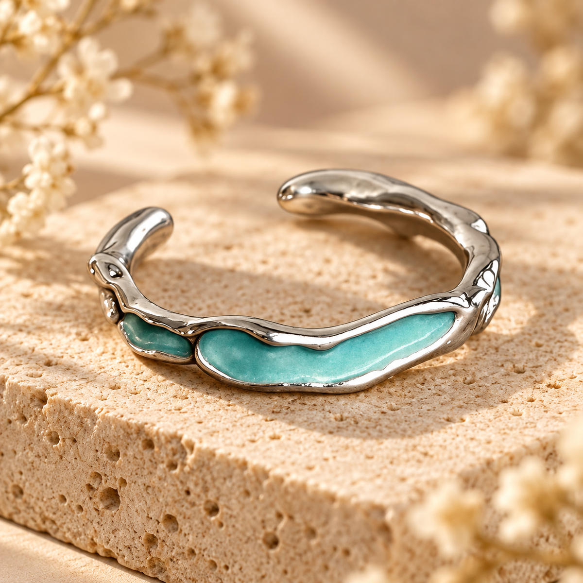 Dwellaroq® Silver-Tone Turquoise Open Ring for Women