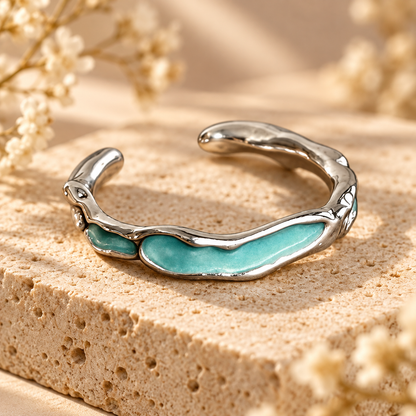 Dwellaroq® Silver-Tone Turquoise Open Ring for Women