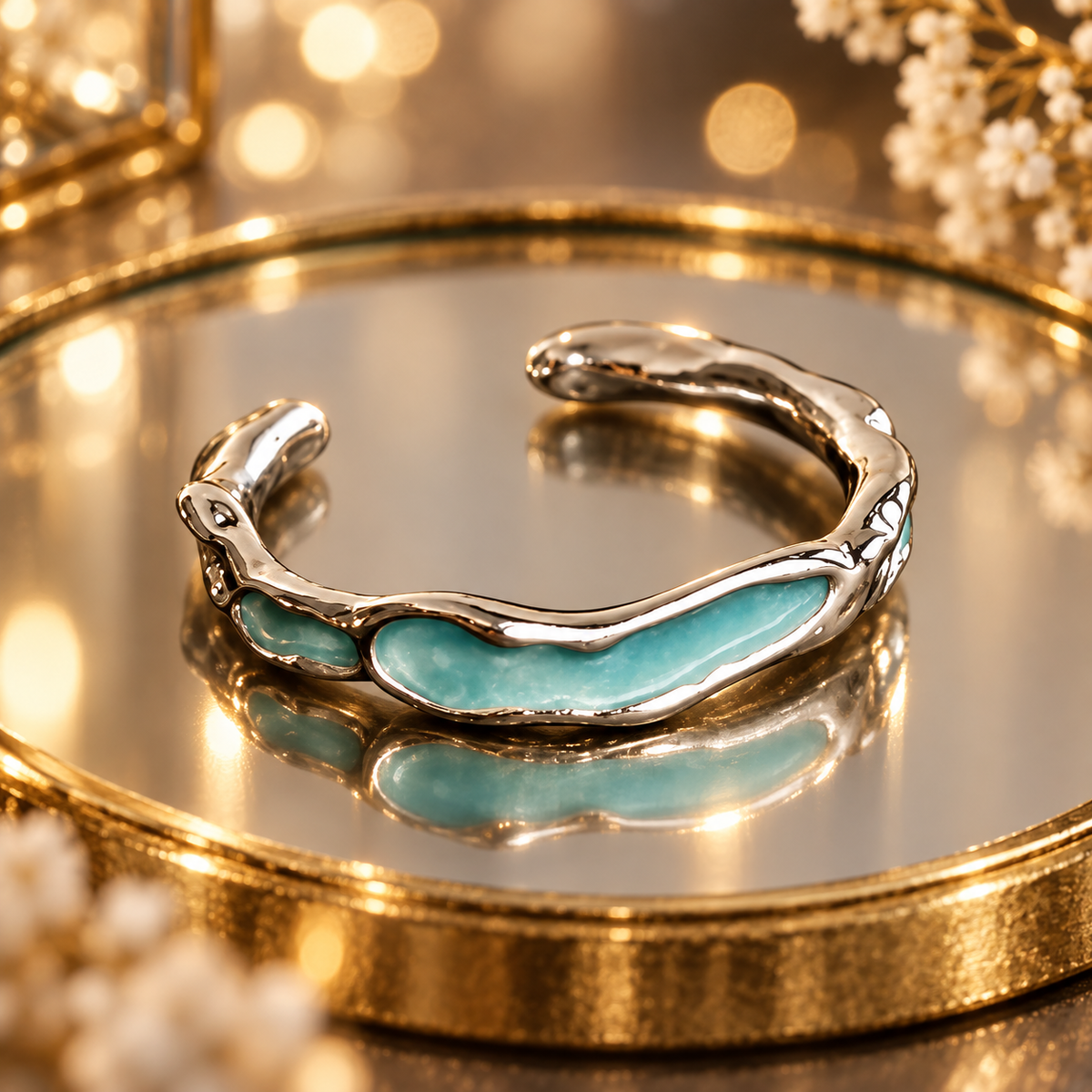 Dwellaroq® Silver-Tone Turquoise Open Ring for Women