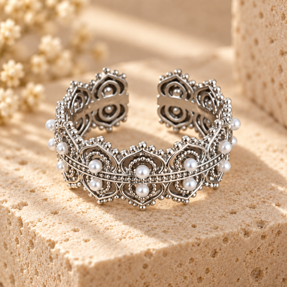 Dwellaroq® Pearl Crown Open Ring for Women