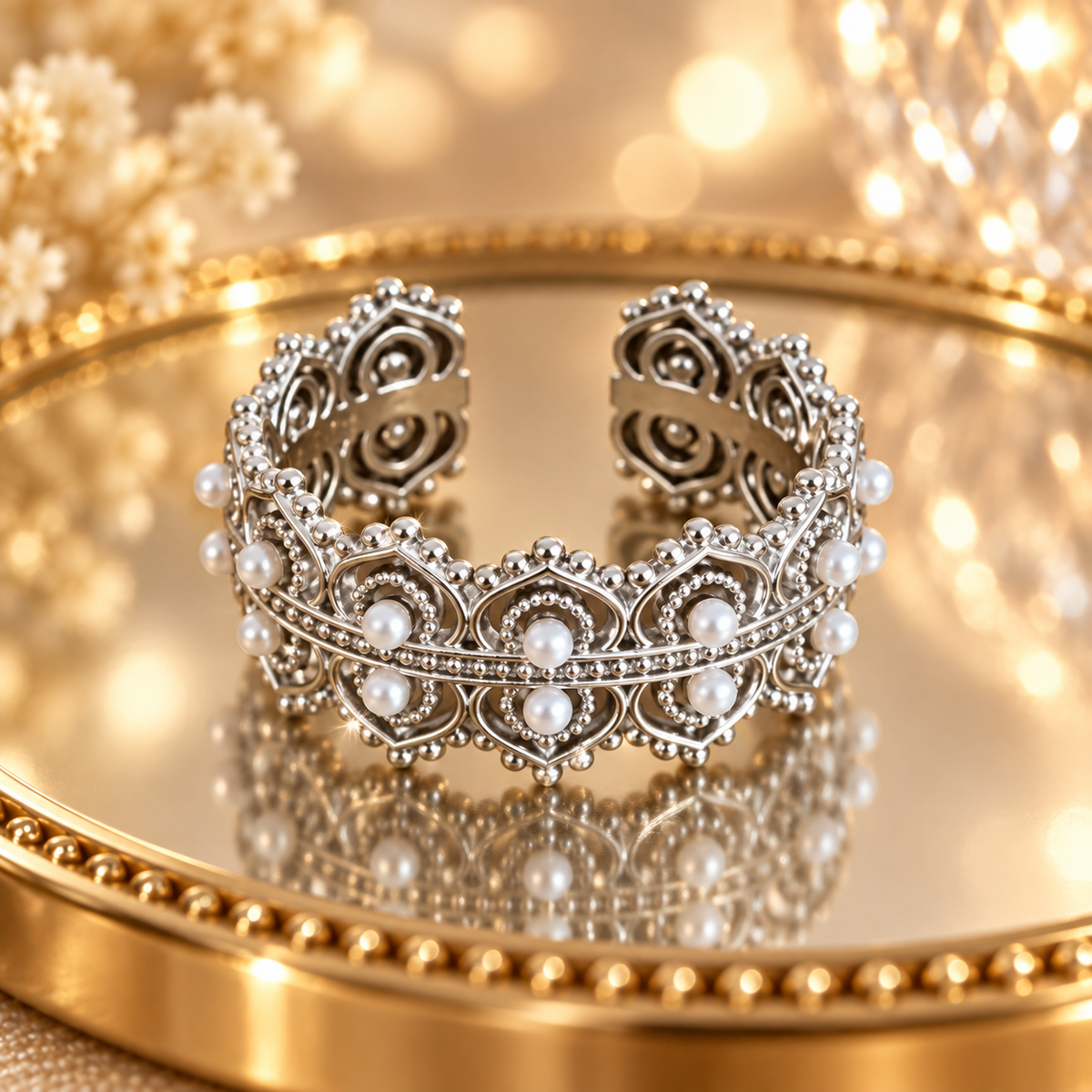 Dwellaroq® Pearl Crown Open Ring for Women