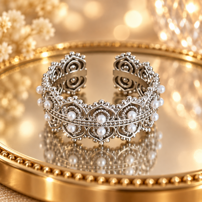Dwellaroq® Pearl Crown Open Ring for Women