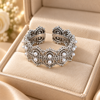 Dwellaroq® Pearl Crown Open Ring for Women