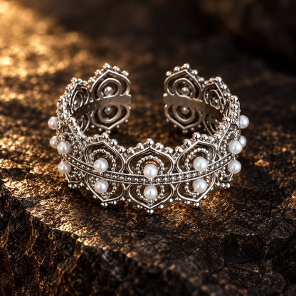 Dwellaroq® Pearl Crown Open Ring for Women