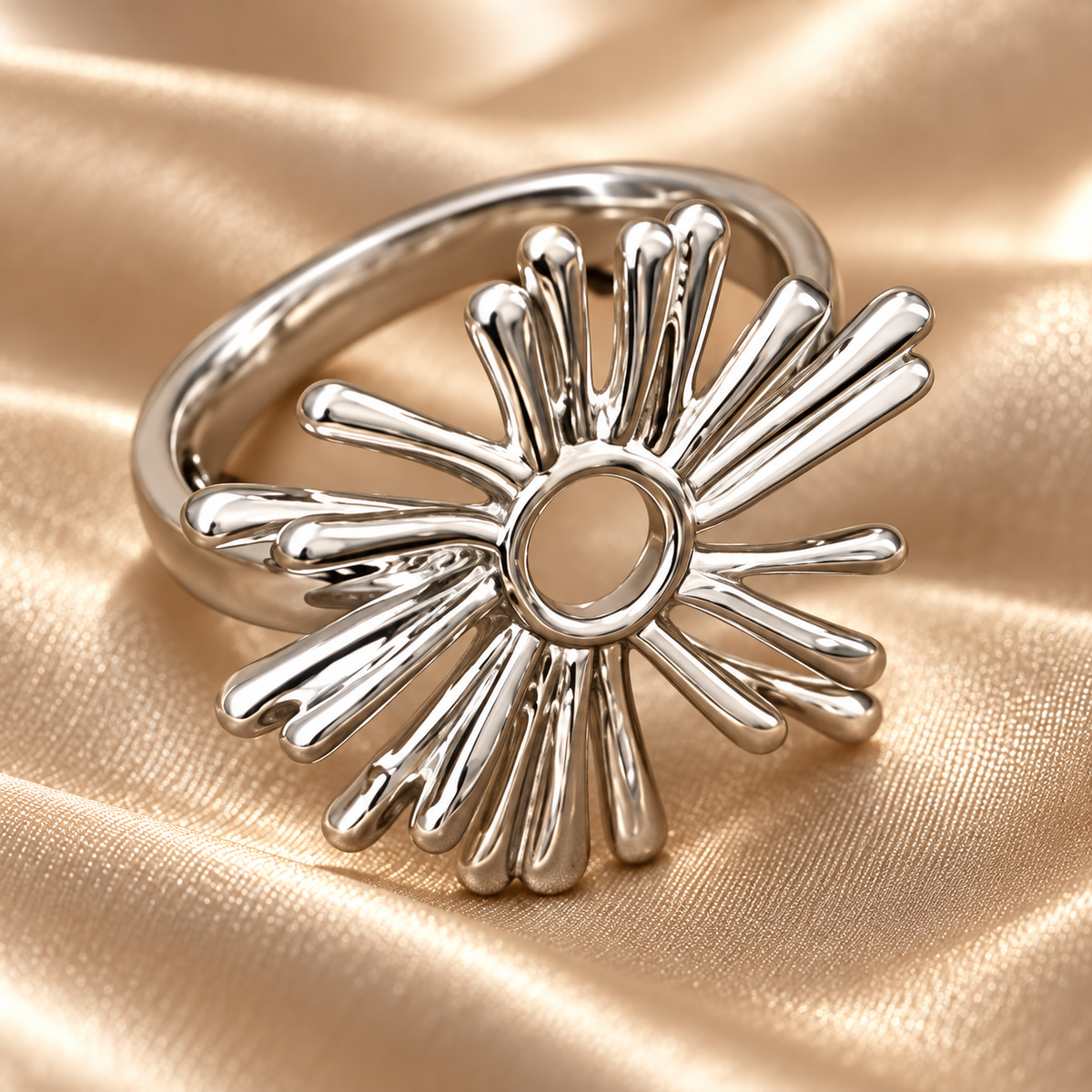 Dwellaroq® Silver-Tone Sunburst Flower Statement Ring for Women