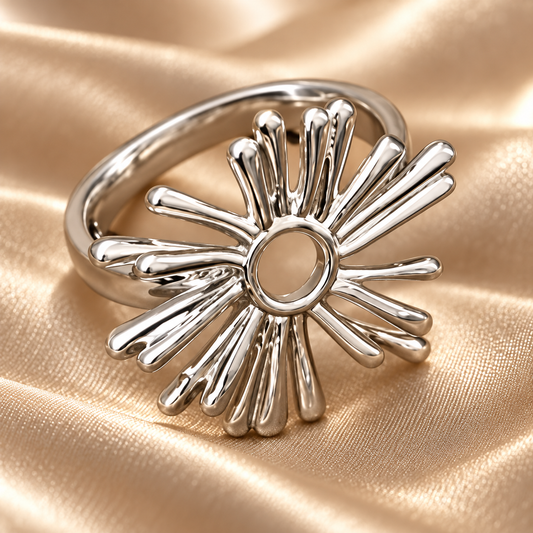 Dwellaroq® Silver-Tone Sunburst Flower Statement Ring for Women