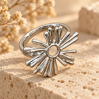 Dwellaroq® Silver-Tone Sunburst Flower Statement Ring for Women