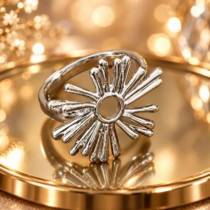 Dwellaroq® Silver-Tone Sunburst Flower Statement Ring for Women