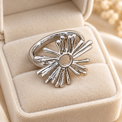Dwellaroq® Silver-Tone Sunburst Flower Statement Ring for Women
