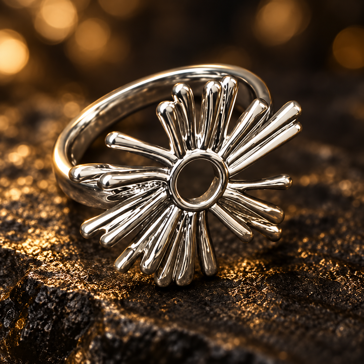 Dwellaroq® Silver-Tone Sunburst Flower Statement Ring for Women
