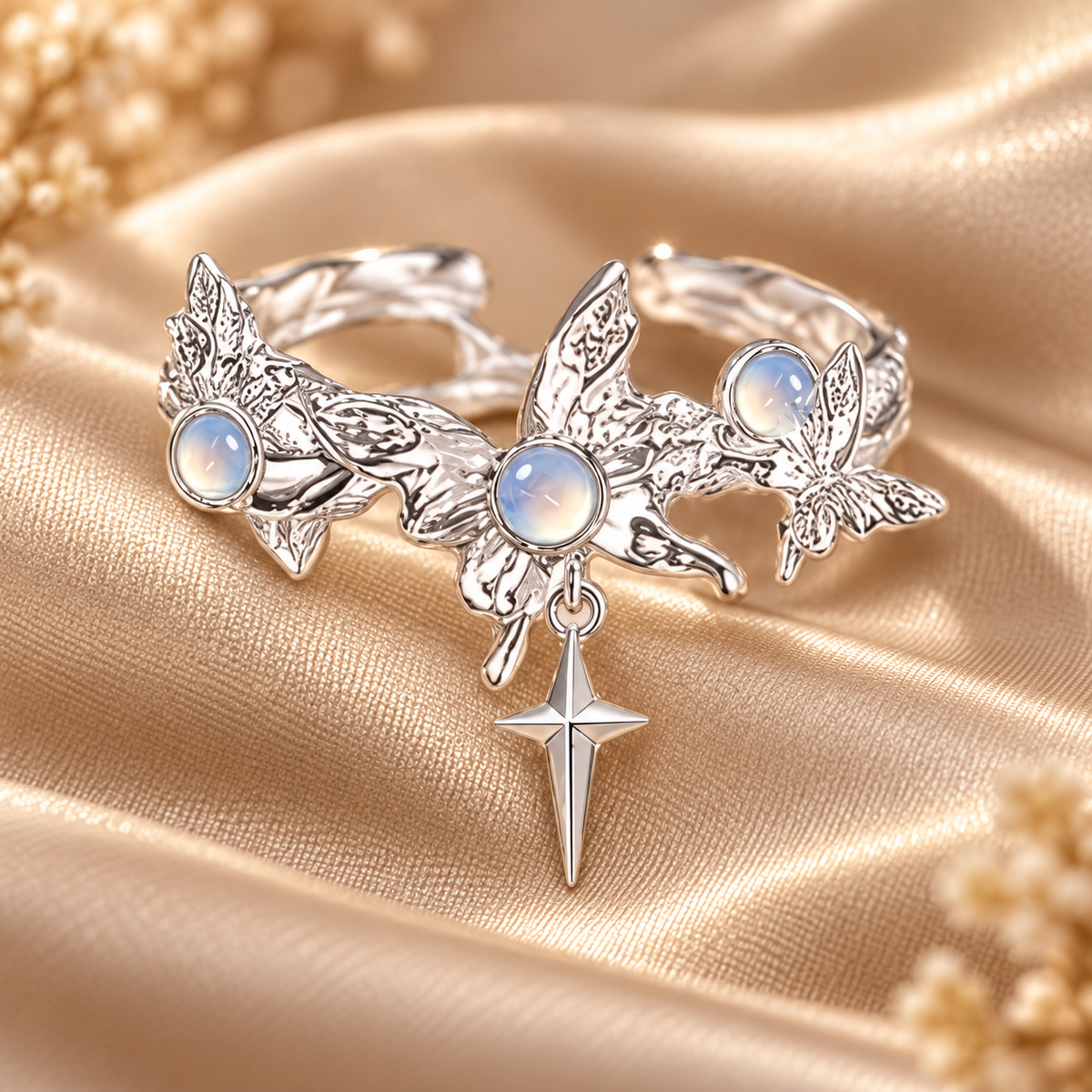 Dwellaroq® Butterfly Moonstone Open Ring for Women