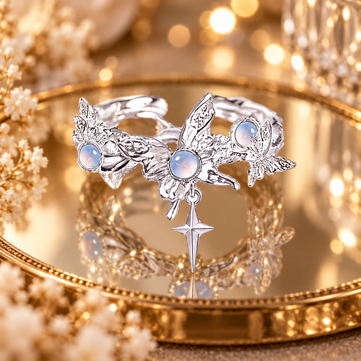 Dwellaroq® Butterfly Moonstone Open Ring for Women