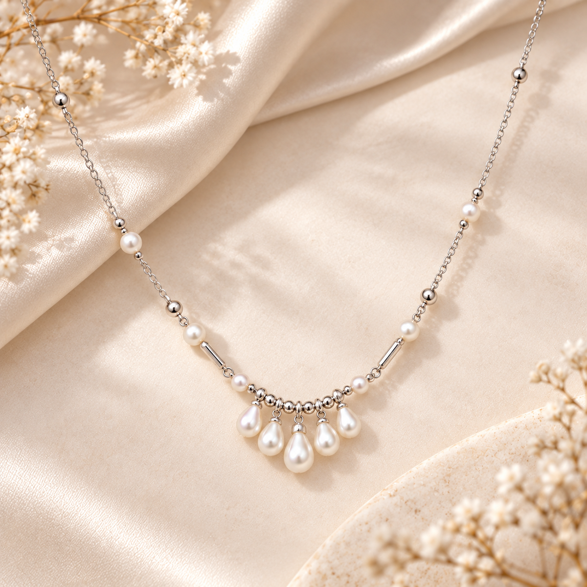 Dwellaroq® Silver-Tone Pearl Drop Pendant Necklace for Women